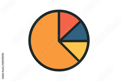 Pie chart vector icon for business data analysis and statistics. Colorful diagram for financial reports, market research, or presentations. Flat design infographic element.