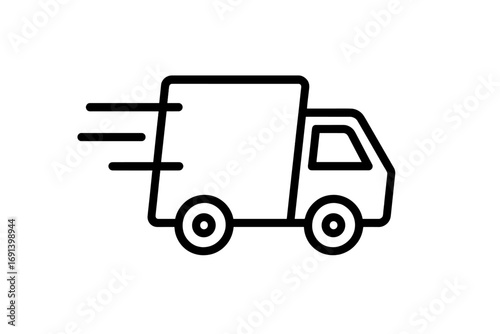 Fast delivery truck icon for shipping service. Express delivery, logistics concept. Line art vector for web, apps. Quick transport, freight symbol for e-commerce business.