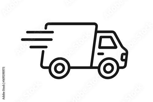 Fast delivery truck icon. Express shipping service symbol for web and apps. Logistics and transportation concept. Quick cargo van moving. Vector outline line art illustration.