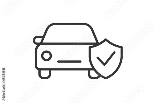 Car insurance concept icon. Vehicle protection and auto security symbol. Automobile warranty approved sign with shield and check mark. Transport safety linear pictogram vector.