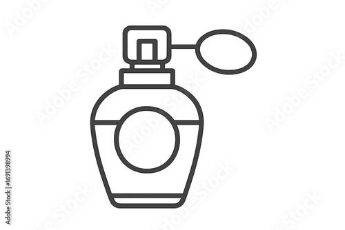 Elegant vintage perfume bottle icon with atomizer pump, thin line vector illustration for websites, apps, books, cards design, transparent background, classic fragrance container