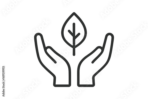 Eco-friendly hands holding leaf symbol, environmental protection icon, nature conservation, sustainable growth vector illustration, green energy, save planet concept, clean environment symbol