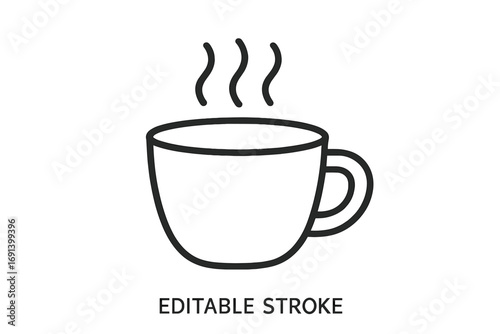 Coffee cup line icon. Simple vector pictogram of a hot drink mug with steam. Minimalist outline symbol for cafe menu, web design, app, or morning break concept. Editable stroke.