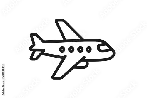 Modern airplane icon outline design, airplane silhouette vector illustration for apps, cards, social media, flying plane symbol with transparent background, transport concept