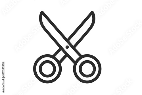 Minimalistic scissors icon crossed blades symbol, vector cartoon illustration, graphic design element, web apps, banners, social media, digital interface tool
