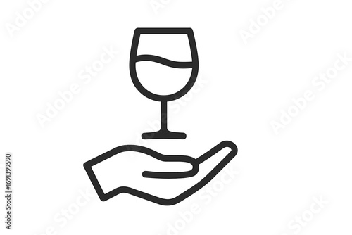Hand with wine glass icon. Sommelier or hospitality service concept. Vector line art for restaurant, bar, or wine tasting menu. Simple pictogram for web and apps.