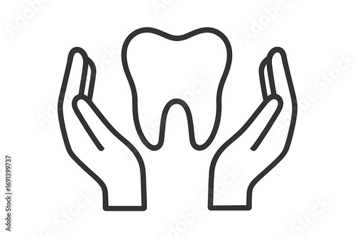 Protective Shield Between Two Hands Outline Symbol, Dental Care and Health Illustration, Safety Concept Icon for Graphic Design, Apps, Advertising, and Cards, Vector Cartoon Transparent Background
