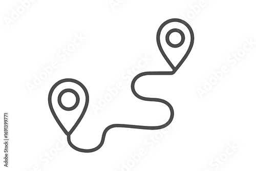 Minimalistic route map with road and map pin location markers, navigation icon design for web, app, banner, social network, card, travel, and GPS concept vector illustration
