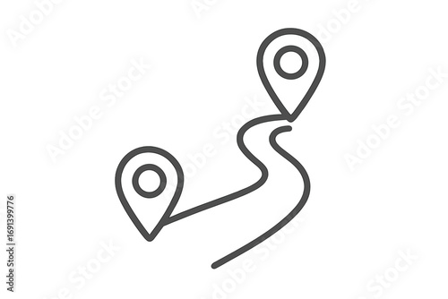 Minimalistic Route with Road and Map Pin Location Markers Symbol for Web Design, Apps, Banners, Social Network, Navigation, Travel, and GPS Vector Illustration