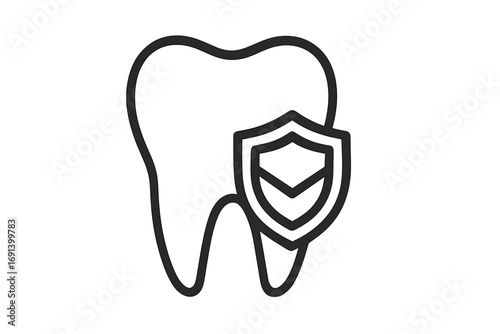 Tooth protection shield icon, dental care and oral hygiene concept, clean teeth line vector illustration for dental apps, advertisements, design, health care cards