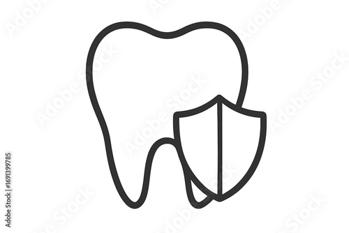 Dental health protection icon with tooth outline and shield symbol, dental care, oral hygiene concept, dentistry vector illustration for web, apps, and advertising.