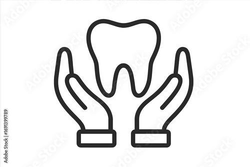 Shield protection symbol between hands outline, security care concept, safe guard icon for graphic and web design, apps, adverts, various cards, vector cartoon illustration
