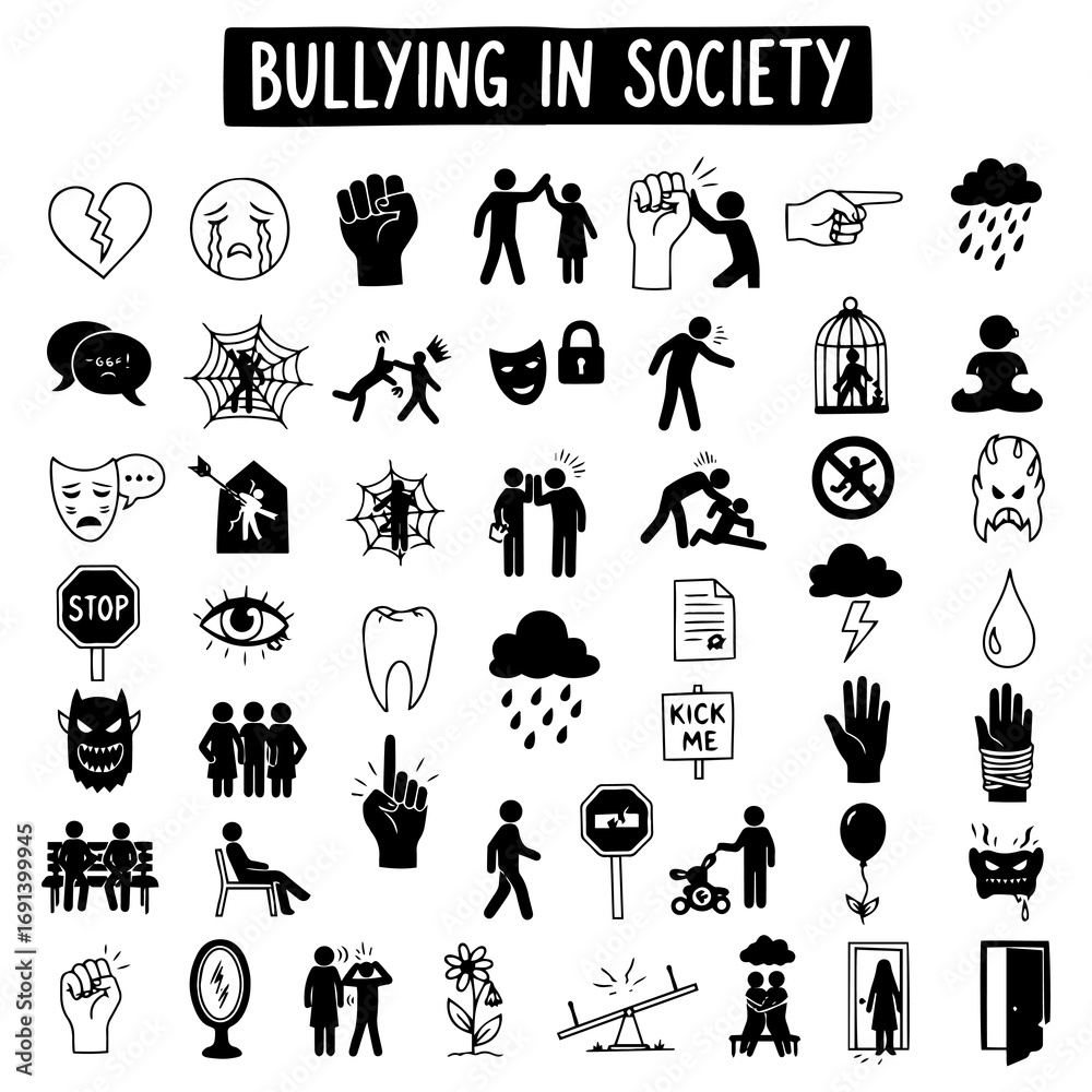 © pixsource - Bullying in Society: A Comprehensive Iconography of Harassment, Victimization, Resistance, and Social Dynamics