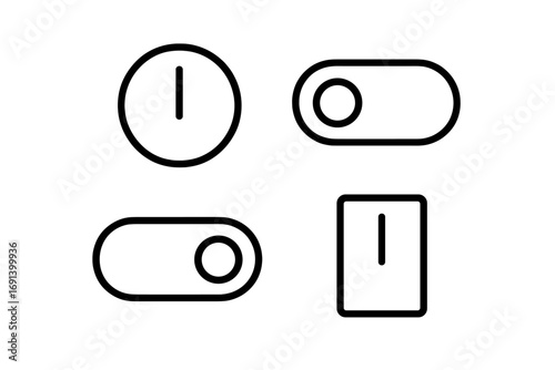 On Off Switch Line Icon Bundle, Outline Signs for Graphic Design, Web Design, Apps, Advertisements, UI Elements, Vector Cartoon Illustration with Transparent Background