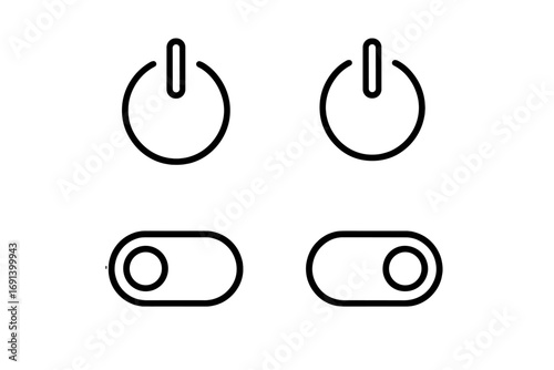 On off switch icon bundle, power button and toggle line icons set, outline signs for graphic design, web design, apps, adverts, various UI controls vector illustration