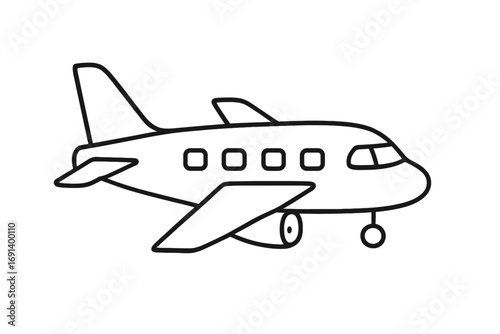 Airplane outline linear symbol, plane side view vector illustration, aircraft cartoon icon for graphic design, web, apps, advertising, transport and travel concept