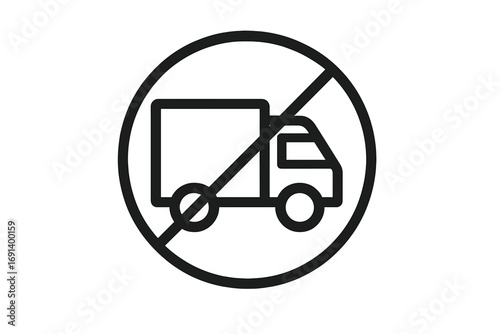 No trucks allowed vector line icon. Lorry traffic warning sign. Delivery service prohibited symbol. Pictogram for web, graphic design, apps. Ban, stop, forbidden.