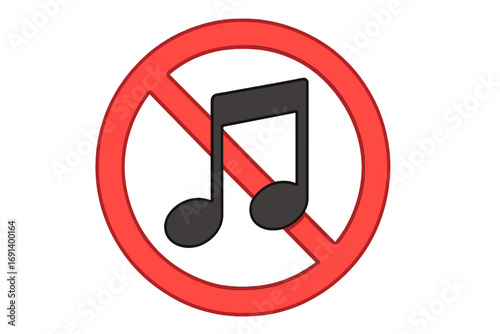 Sound Prohibited Icon with Red Line, No Audio Sign Vector, Music Note Blocked, Mute Symbol for Websites, Apps, Cards, Transparent Background, Line Cartoon Illustration