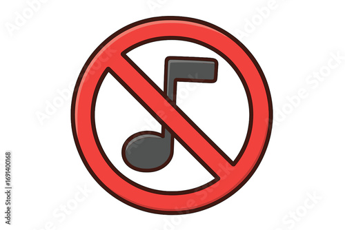 Sound prohibited icon with red no symbol, muted audio sign, no sound allowed symbol, silent mode vector illustration for web, app, book, card design with transparent background