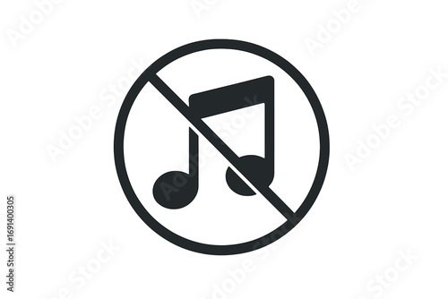 Prohibited No Sound Icon, Music Note Forbidden Symbol, Silence Sign, Audio Disabled, No Music Allowed, Mute Sound Vector Illustration, Transparent Background