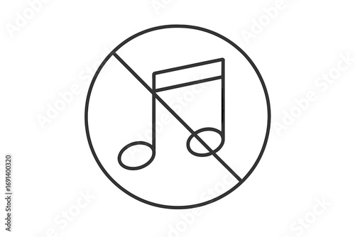 No Music Symbol Icon, Prohibited Music Note Sign, Sound Disabled, Mute Audio Vector Illustration, Thin Line Design for Websites, Apps, Books, Cards, Transparent Background