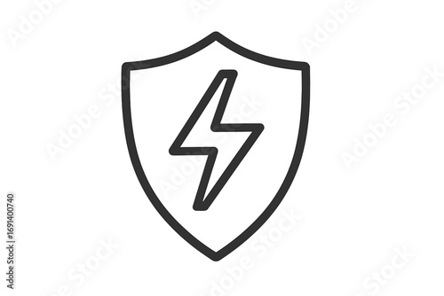 Simple Shield Icon with Lightning Bolt Symbol, Protection Concept, Energy Security Graphic, Power Safety Vector Illustration for Apps and Digital Design, Transparent Background