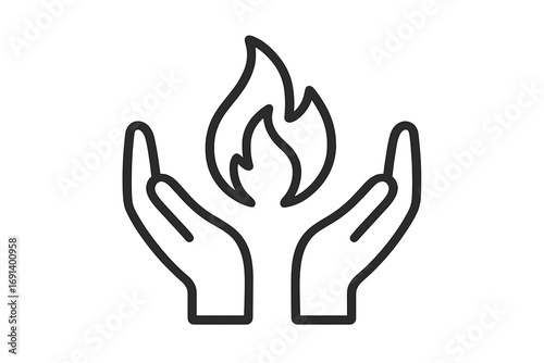 Sun held by open hands icon, spiritual concept, energy healing symbol, protection and care illustration, vector cartoon graphic with transparent background, positive energy design