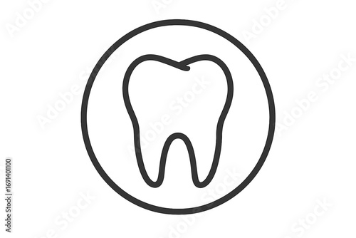 Minimalistic tooth icon in circle, dental care symbol for web design, apps, banners, social media, and cards, vector cartoon illustration with transparent background