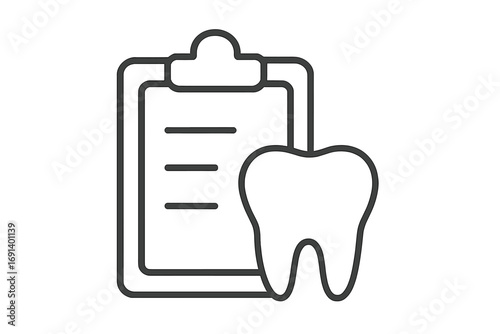 Minimalistic thin line tooth and clipboard icon, dental health concept for web design, apps, banners, social network, cards, vector cartoon illustration with transparent background