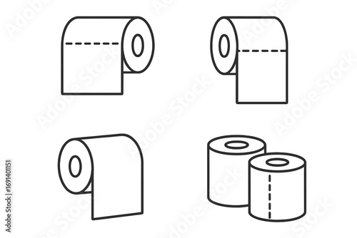 Toilet paper roll outline icon set. Simple linear vector illustration for hygiene and bathroom concepts. Editable stroke pictograms perfect for web, apps, and print design.
