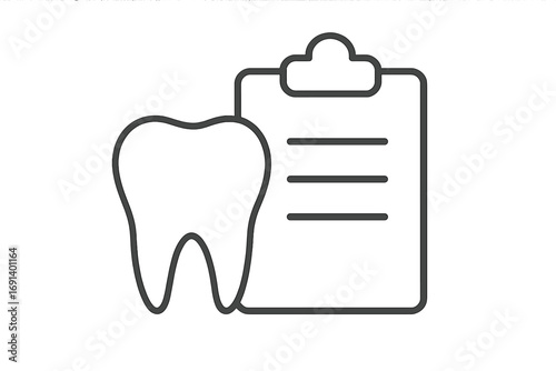 Tooth and clipboard icon, dental checklist, minimalistic thin line vector, dental care, dentist appointment, oral health, healthcare symbol, medical form, application design, social media graphic