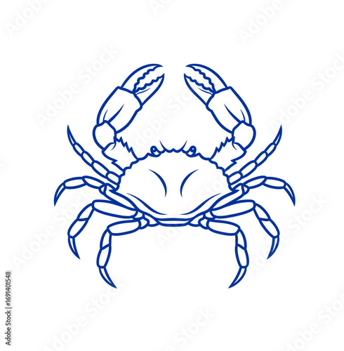 Bold blue crab claw raised ready to defend seafood restaurant menu