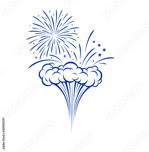 Dynamic blue fireworks explode creating celebratory bursts of joy