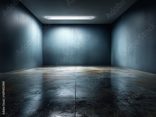 Empty dark industrial room with concrete floor, background