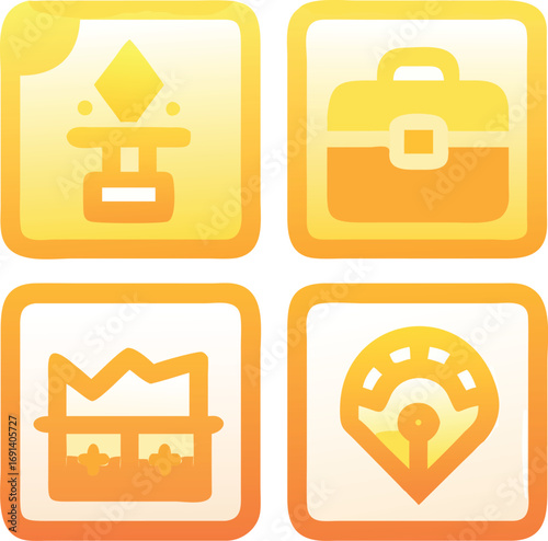 Premium golden gradient icon pack of toggle, lottery, chart, and loot chest.