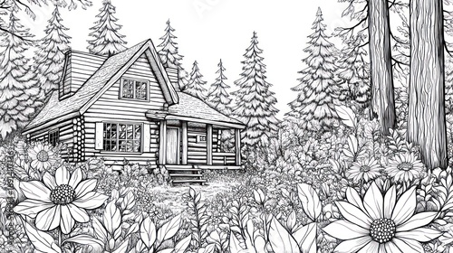 Forest cabin illustration