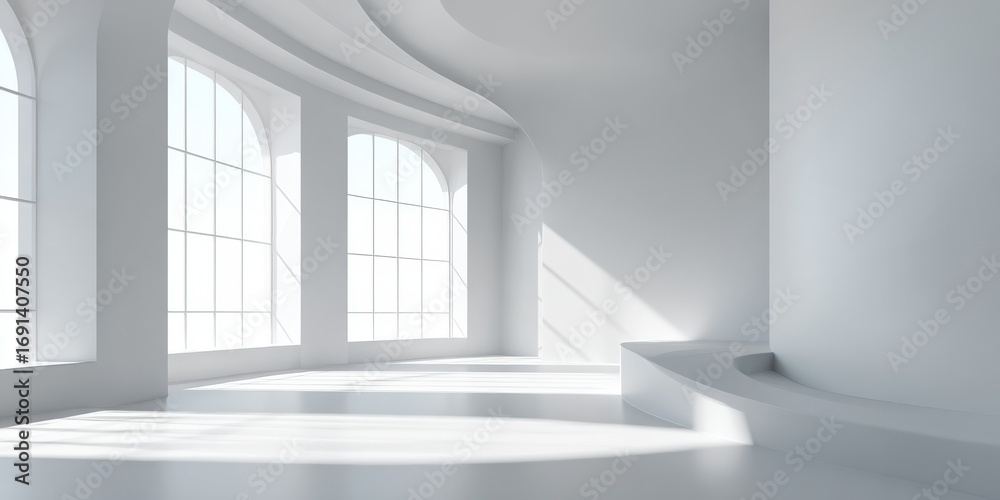 Fototapeta premium Empty modern space with arched windows