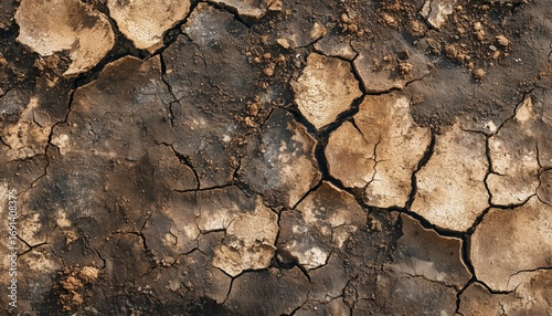 Top View Of Cracked Ground: Graphic Wallpaper Depicting Natural Drought And Death. Vintage Abstract Pattern In Empty Space.