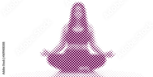Image of a woman doing yoga sitting on the floor created with perfect purple pixels