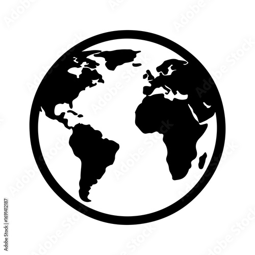 Black silhouette icon of planet Earth globe.