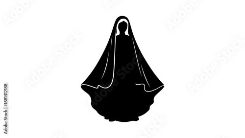 Black silhouette icon of the Virgin Mary in a flowing veil.
