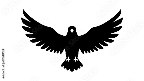 Black silhouette of a majestic bird with wings spread wide.