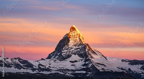 Matterhorn Peak at Sunrise, Majestic Mountain Scenery in the Swiss Alps