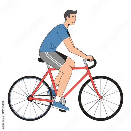  vector illustration of a man riding a bicycle eco-friendly transport.  Plain white background.