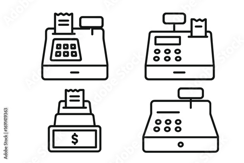Cash register line icon set. Minimal payment and checkout pictogram bundle. Retail store transaction symbol for finance app, web, ui design. Editable stroke vector money.