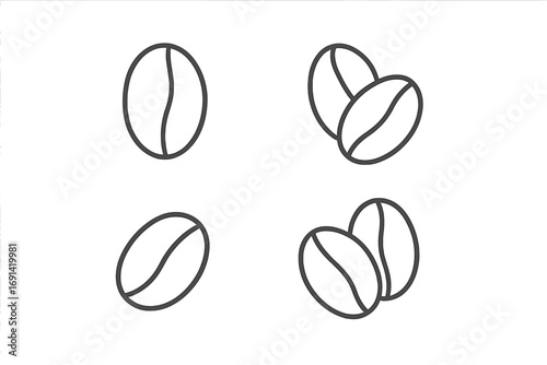 Coffee bean line icon set. Vector collection of minimal outline symbols for a cafe menu, logo, or app design. Simple graphic pictogram with editable stroke for caffeine drinks.