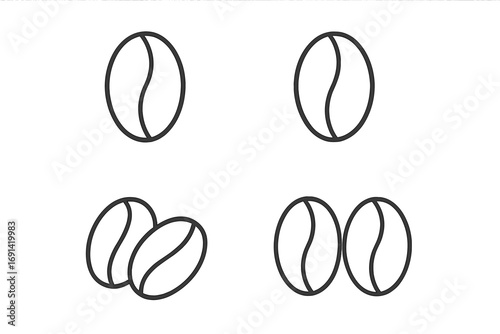 Coffee bean line icon set, vector minimalist pictogram collection with editable stroke. Simple coffee grain symbols for cafe logo, menu, app and web design elements.