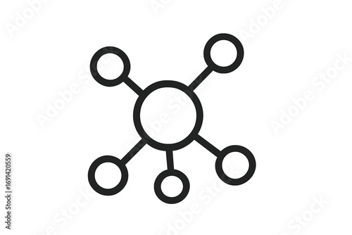 Network icon concept. Hub and spoke model for business and technology. Metaphor for connection, communication, system, organization, and structure. Data, mind map, and molecule.