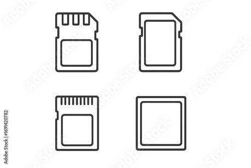 Memory card line icon set. SD, micro SD, and flash drive symbols. Digital storage outline pictogram collection for user interface, web, and app design. Editable stroke vector.