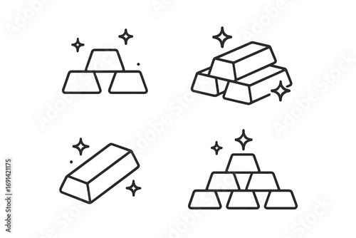 Gold bar line icon set. Bullion stack, shiny ingot pile. Precious metal symbol for finance, banking, and investment. Treasure and wealth concept for business infographics.